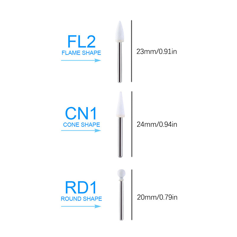 LYuen 12pcs Dental Polishing Stones – White Stone FG Burs Set Cone/Flame/Round Shapes, Abrasion Bur for High Speed Handpiece (1.6mm)