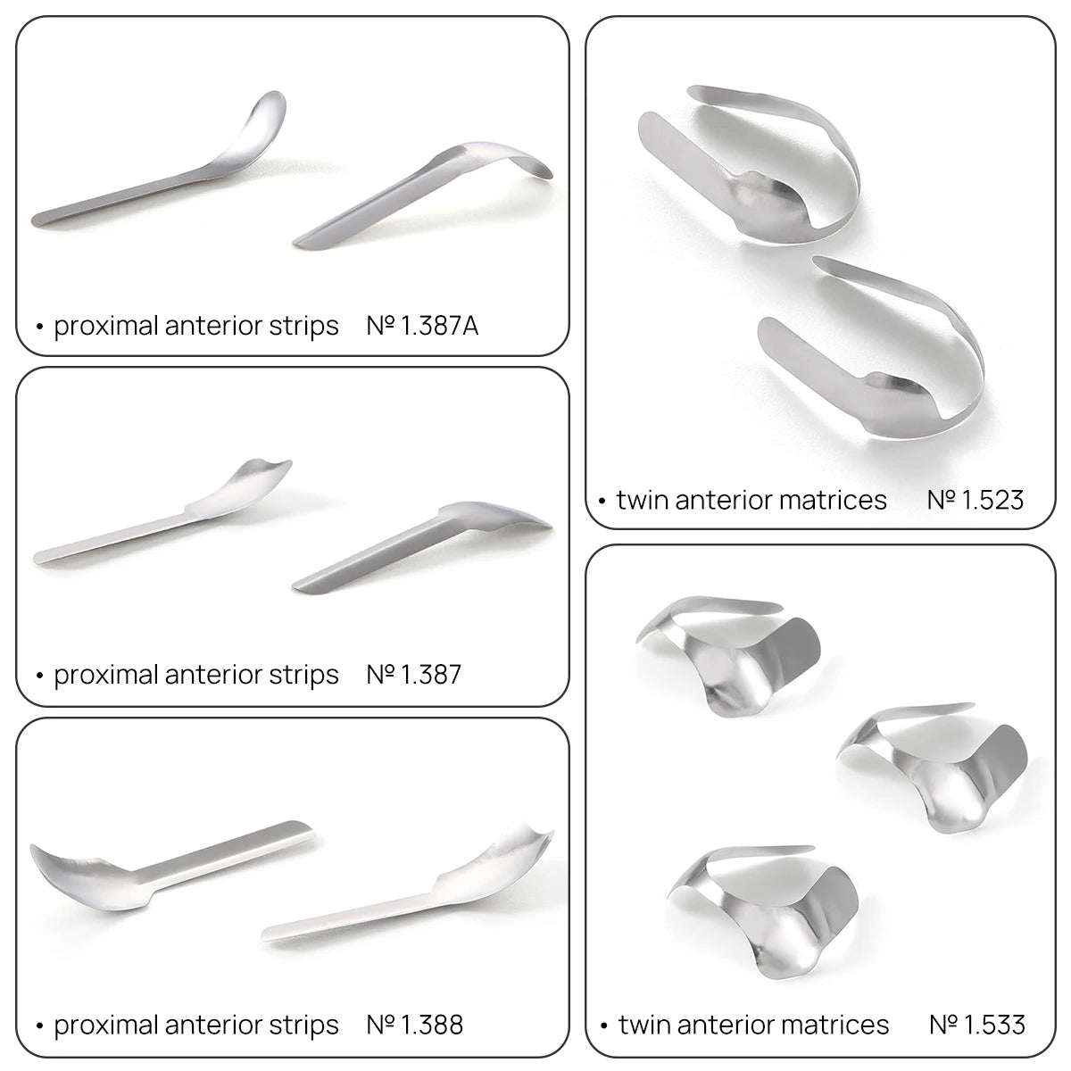 LYuen Dental Proximal Anterior Strips – Twin Anterior Matrices System, Stainless Steel for Anterior Restoration, Multiple Sizes 5/7/9mm & Twin Small/Large (12-30pcs/Box)