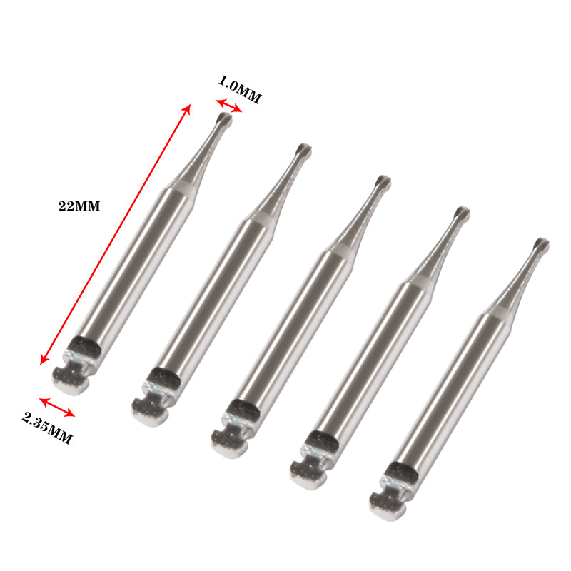 LYuen 5pcs Low Speed RA Tungsten Carbide Burs – Round Head 8 Sizes Optional, 2.35mm Shank for Dental Lab & Clinic, Precision Cutting Tools (22.5mm Length)