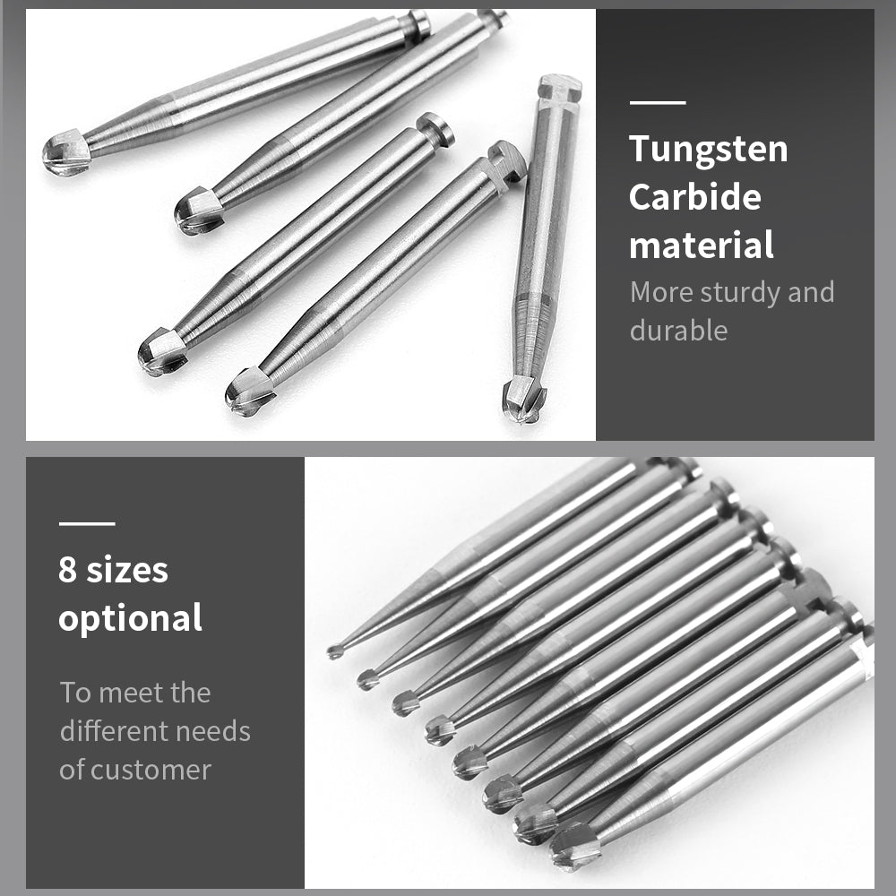 LYuen 5pcs Low Speed RA Tungsten Carbide Burs – Round Head 8 Sizes Optional, 2.35mm Shank for Dental Lab & Clinic, Precision Cutting Tools (22.5mm Length)