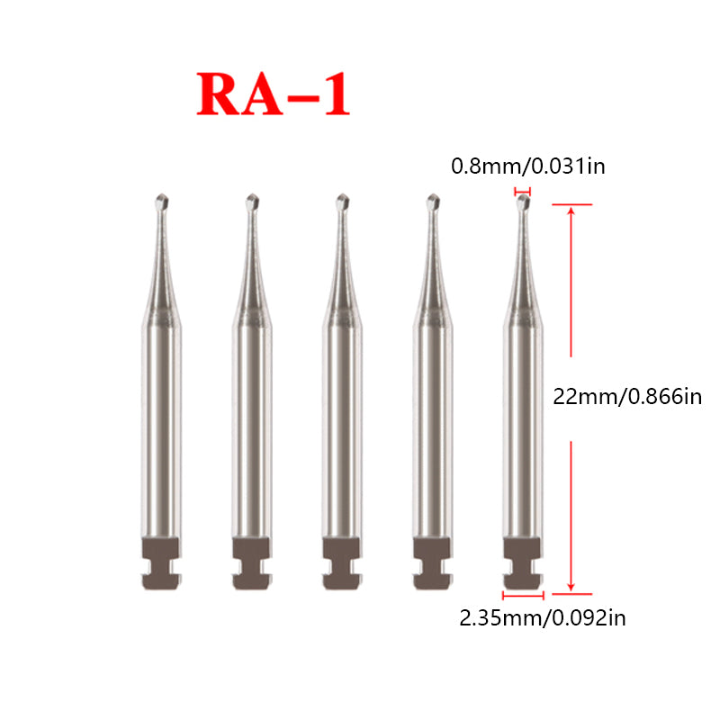 LYuen 5pcs Low Speed RA Tungsten Carbide Burs – Round Head 8 Sizes Optional, 2.35mm Shank for Dental Lab & Clinic, Precision Cutting Tools (22.5mm Length)