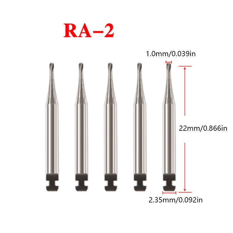 LYuen 5pcs Low Speed RA Tungsten Carbide Burs – Round Head 8 Sizes Optional, 2.35mm Shank for Dental Lab & Clinic, Precision Cutting Tools (22.5mm Length)