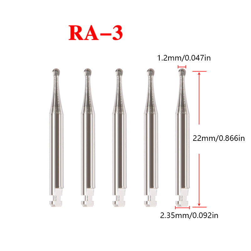 LYuen 5pcs Low Speed RA Tungsten Carbide Burs – Round Head 8 Sizes Optional, 2.35mm Shank for Dental Lab & Clinic, Precision Cutting Tools (22.5mm Length)