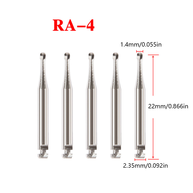 LYuen 5pcs Low Speed RA Tungsten Carbide Burs – Round Head 8 Sizes Optional, 2.35mm Shank for Dental Lab & Clinic, Precision Cutting Tools (22.5mm Length)