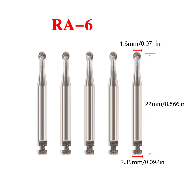 LYuen 5pcs Low Speed RA Tungsten Carbide Burs – Round Head 8 Sizes Optional, 2.35mm Shank for Dental Lab & Clinic, Precision Cutting Tools (22.5mm Length)