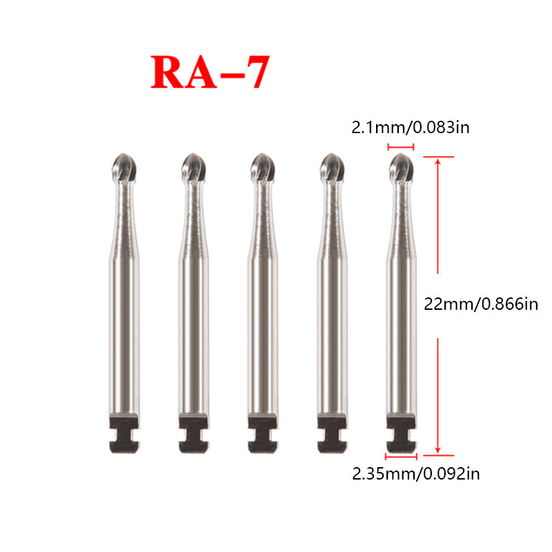 LYuen 5pcs Low Speed RA Tungsten Carbide Burs – Round Head 8 Sizes Optional, 2.35mm Shank for Dental Lab & Clinic, Precision Cutting Tools (22.5mm Length)