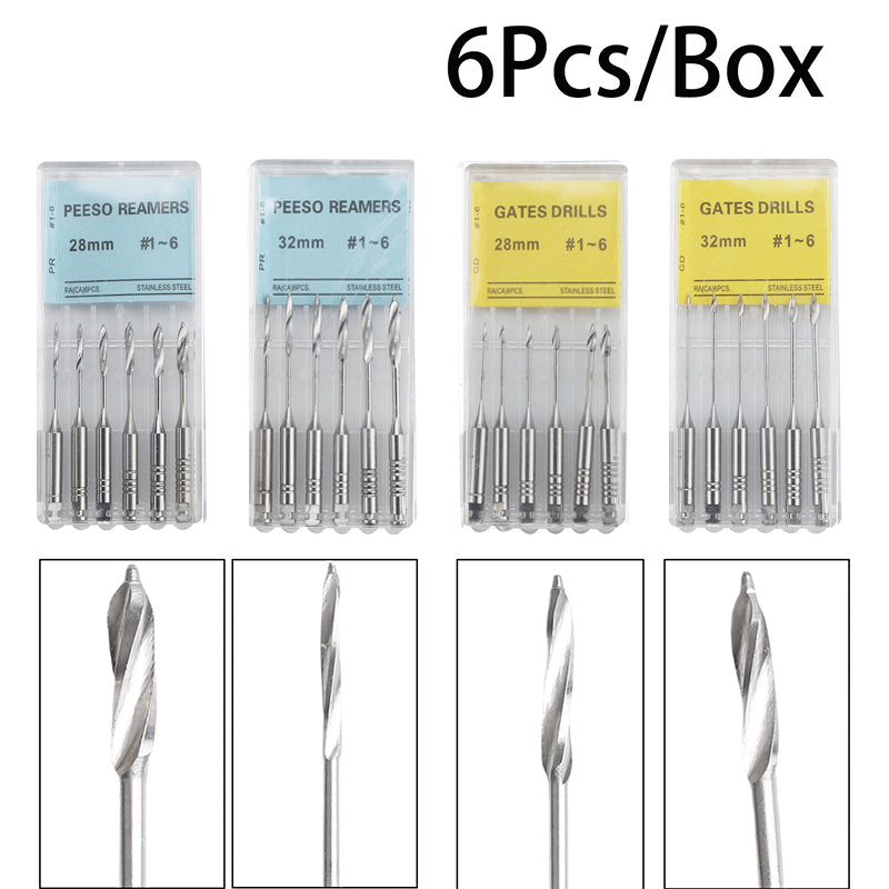 LYuen Root Canal Peeso Reamers Drill – Gates Type Endodontic Instruments, 28/32mm Stainless Steel for Low Speed Handpiece, Dentist Clinic Tools (#1-#6 Sizes)