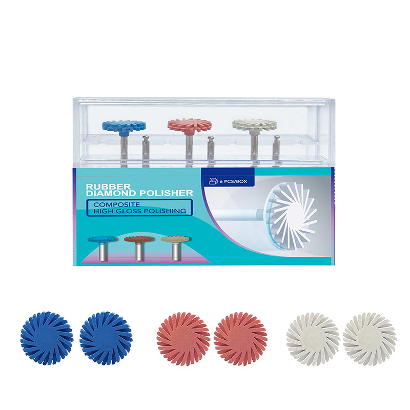 LYuen 6Pcs Dental Rubber Polisher Kit – 3-Stage Coarse/Medium/Fine RA Polishing Disc Wheel, Composite Ceramic Zircon System (14mm Diameter)