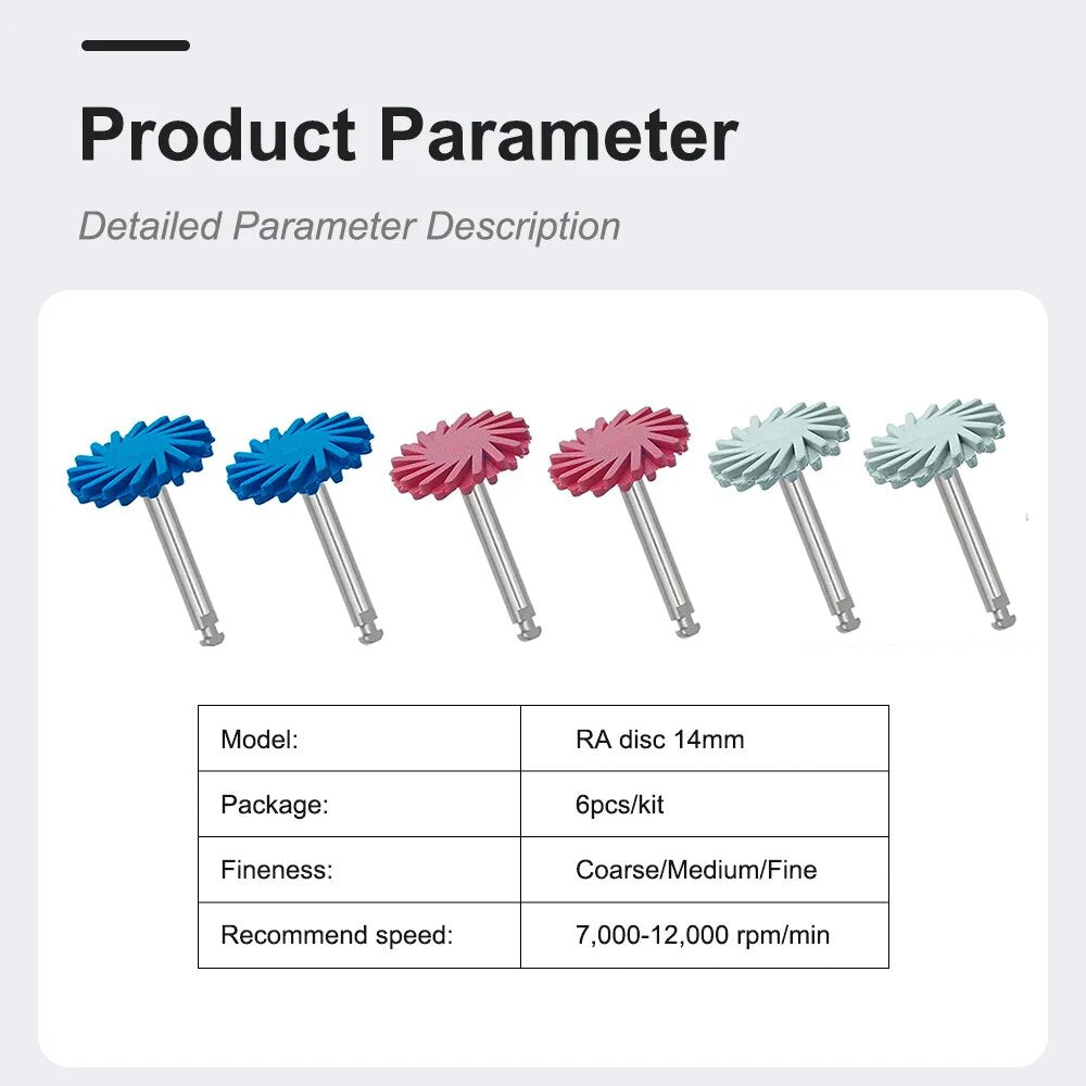 LYuen 6Pcs Dental Rubber Polisher Kit – 3-Stage Coarse/Medium/Fine RA Polishing Disc Wheel, Composite Ceramic Zircon System (14mm Diameter)