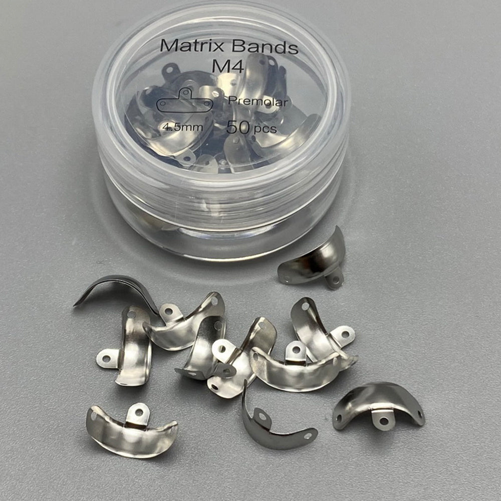 "LYuen Sectional Contoured Matrix System – 100Pcs Metal Matrices M4 (3.5-6.5mm) + Nickel Titanium Clamping Rings R6, Autoclavable 135°C for Restorative Dentistry  "