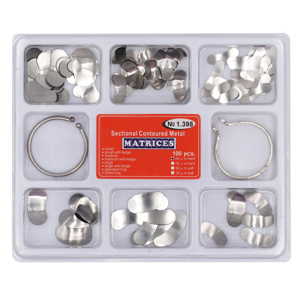 LYuen 100Pcs/Box Sectional Matrix System – Metal Matrices Clamping/Separating Rings with Springclip Plier, Stainless Steel Dental Tools for Restorative Procedures