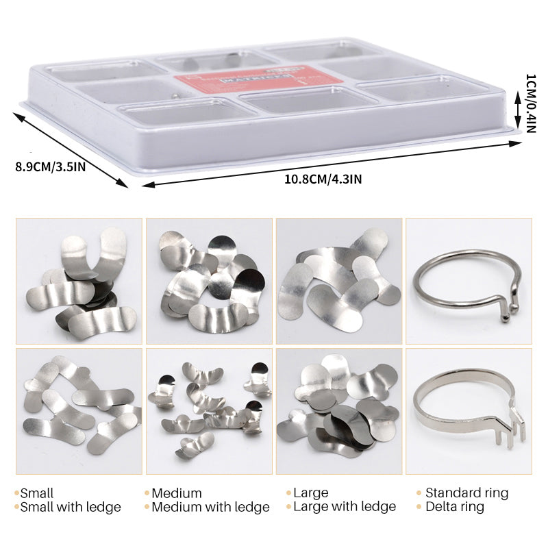 LYuen 100Pcs/Box Sectional Matrix System – Metal Matrices Clamping/Separating Rings with Springclip Plier, Stainless Steel Dental Tools for Restorative Procedures