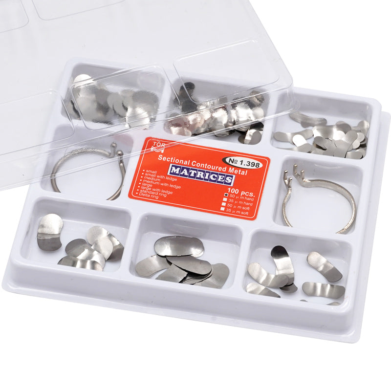 LYuen 100Pcs/Box Sectional Matrix System – Metal Matrices Clamping/Separating Rings with Springclip Plier, Stainless Steel Dental Tools for Restorative Procedures
