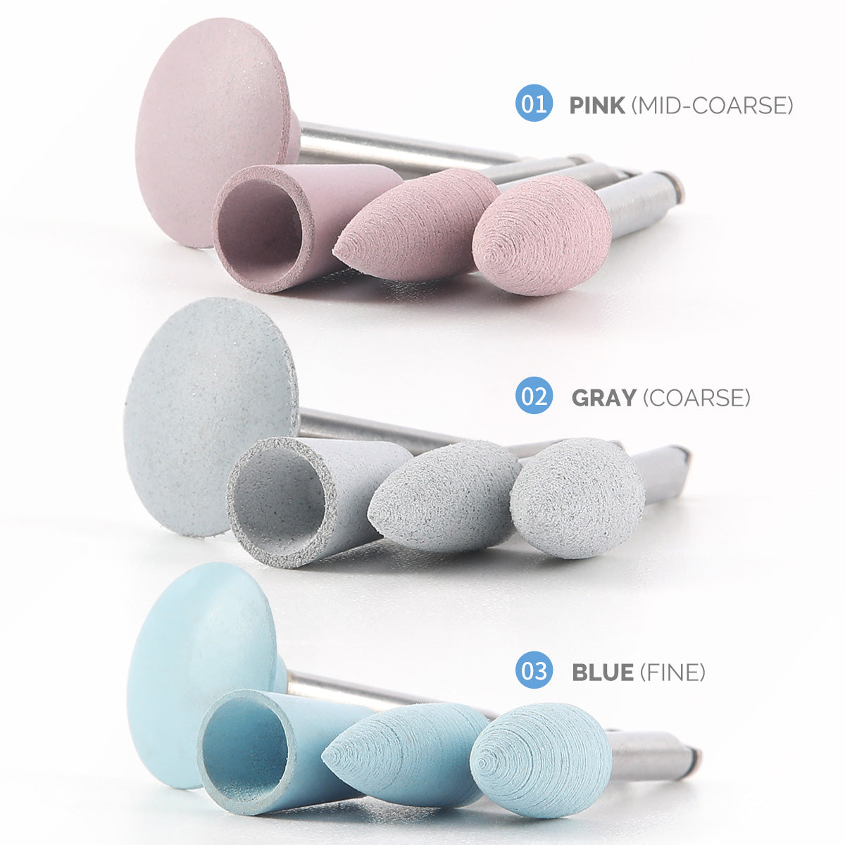 LYuen 12pcs Dental Silicone Polisher – Contra Angle Handpiece Tool for Porcelain & Composite Polishing, Teeth Dentistry Kit (Various Shapes)