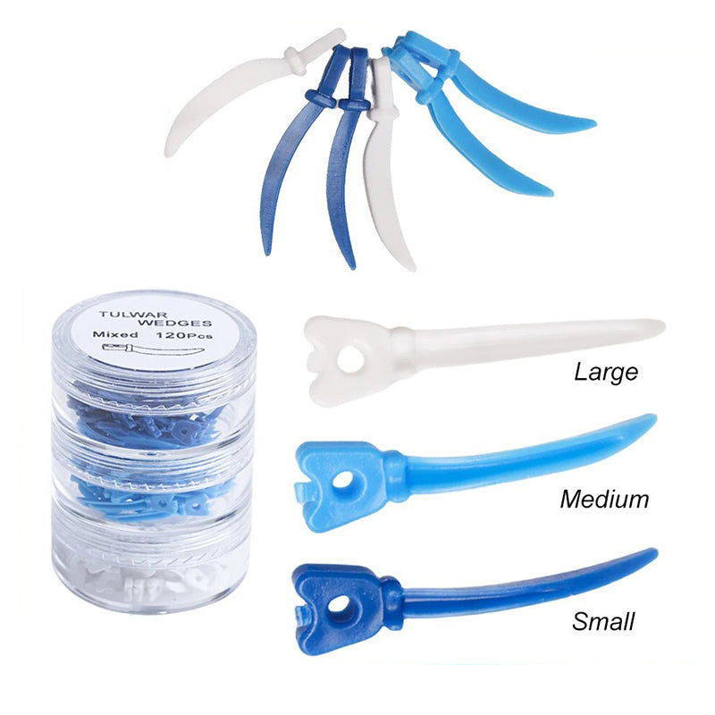 LYuen 40Pcs Dental Tulwar Wedges – Disposable Plastic Tooth Gap Wedge with Hole, Small/Medium/Large Sizes, Autoclavable 134°C, Refill for Sectional Matrix Kit