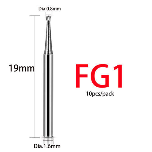 LYuen 10pcs Dental Tungsten Carbide Burs – FG Round 1/2/3/4/5, 1.6mm Shank for High Speed Handpiece, Sharp Cutting Edge Dentistry Tools (19mm Length)