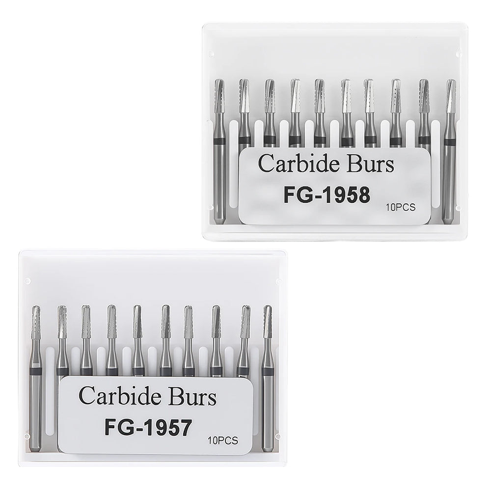 LYuen 10pcs FG1957 & FG1958 Tungsten Carbide Burs – Metal Cutting FG 1.6mm for High Speed Handpiece, Tooth Preparation & Crown Removal, Dentistry Tools