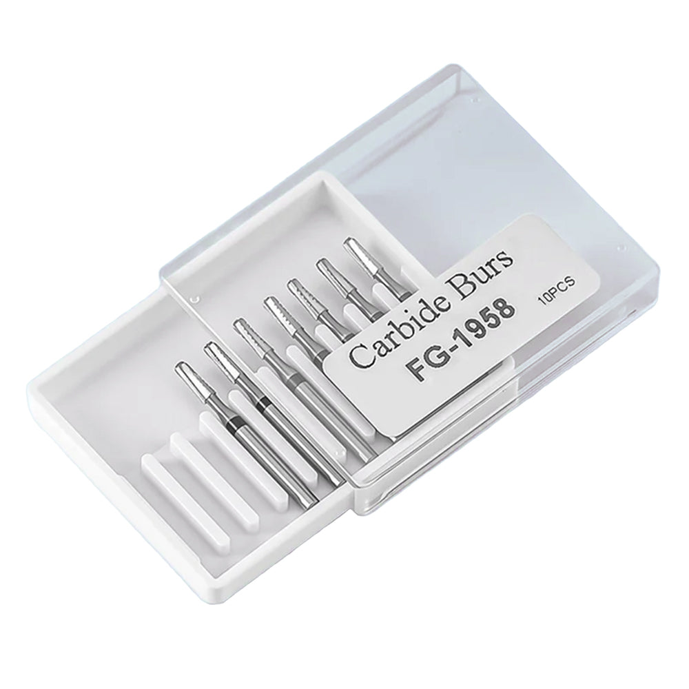 LYuen 10pcs FG1957 & FG1958 Tungsten Carbide Burs – Metal Cutting FG 1.6mm for High Speed Handpiece, Tooth Preparation & Crown Removal, Dentistry Tools
