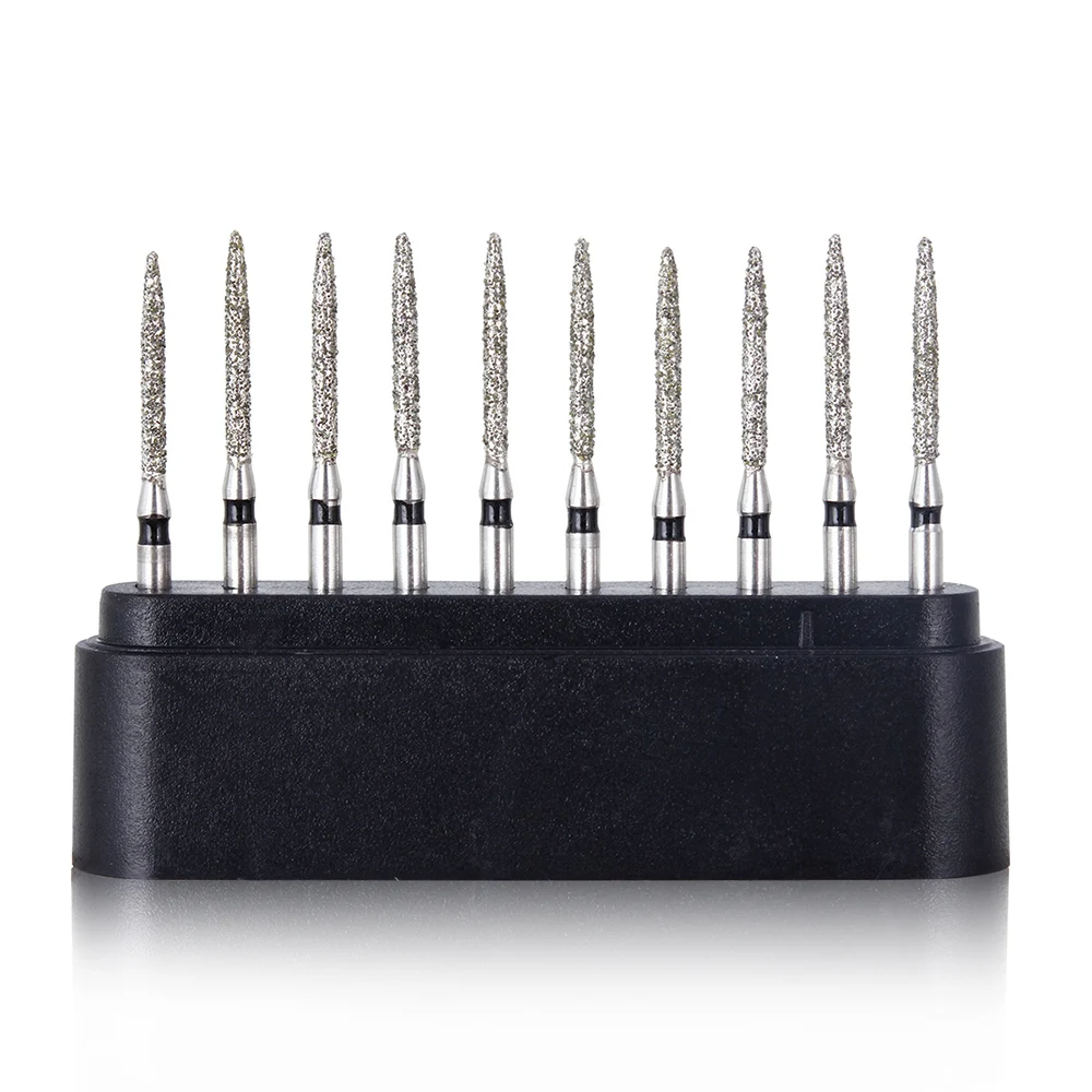 LYuen 10Pcs Super Coarse Diamond Burs Kit – Multiple Shapes for Crown/Cavity Preparation, FG 1.6mm for High Speed Handpiece, with Black Storage Box (All Super Coarse Grit)