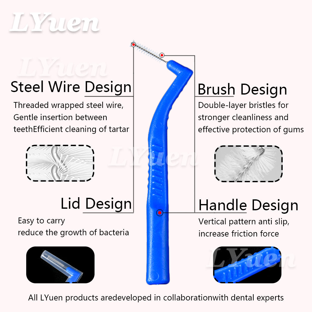 LYuen 20Pcs L-Shaped Short Interdental Brush – Ultrathin Mini Brush for Orthodontic Braces Cleaning & Between Teeth