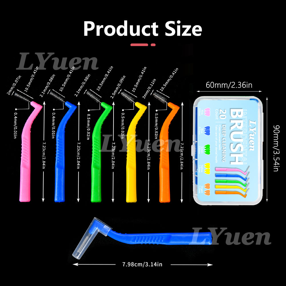 LYuen 20Pcs L-Shaped Short Interdental Brush – Ultrathin Mini Brush for Orthodontic Braces Cleaning & Between Teeth