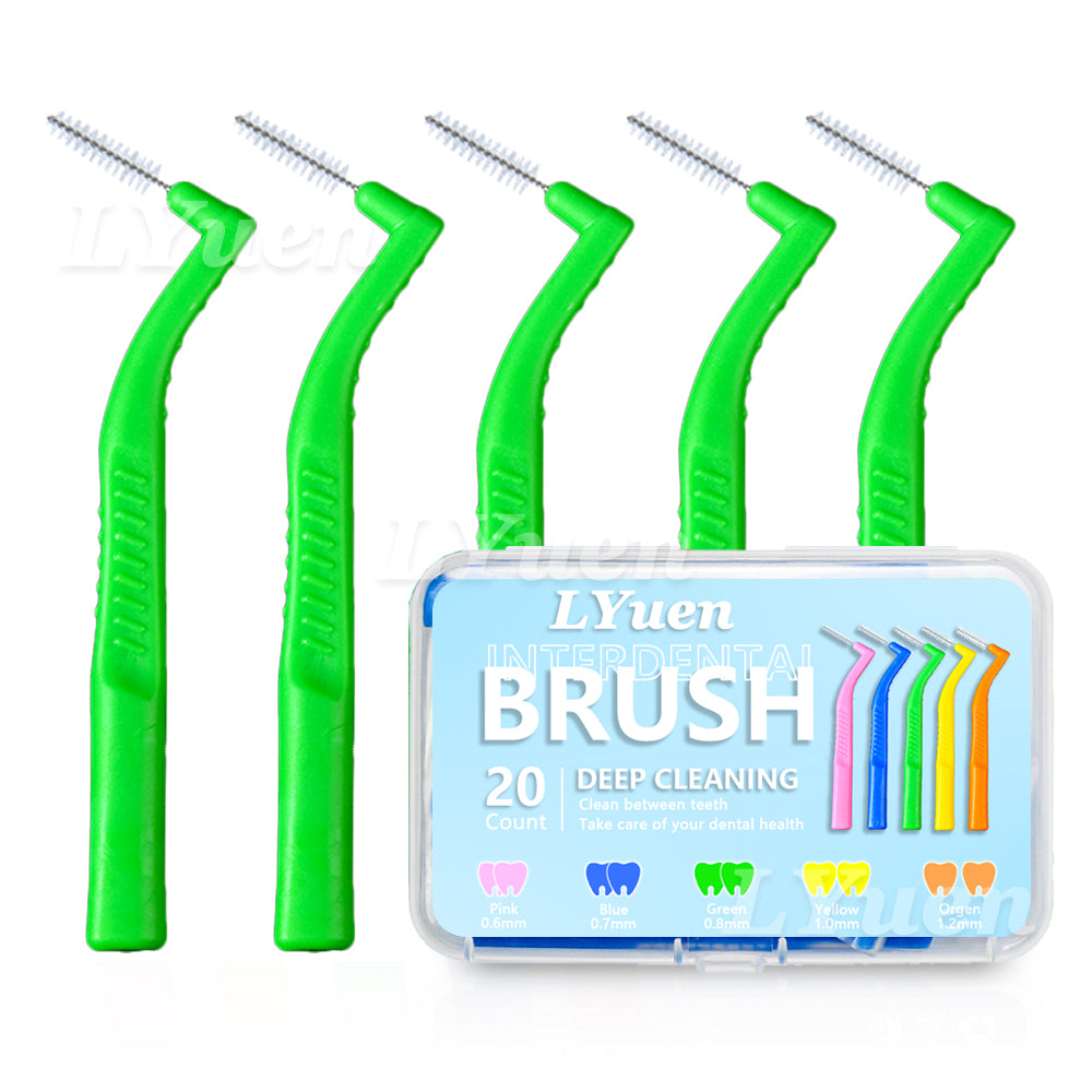 LYuen 20Pcs L-Shaped Short Interdental Brush – Ultrathin Mini Brush for Orthodontic Braces Cleaning & Between Teeth