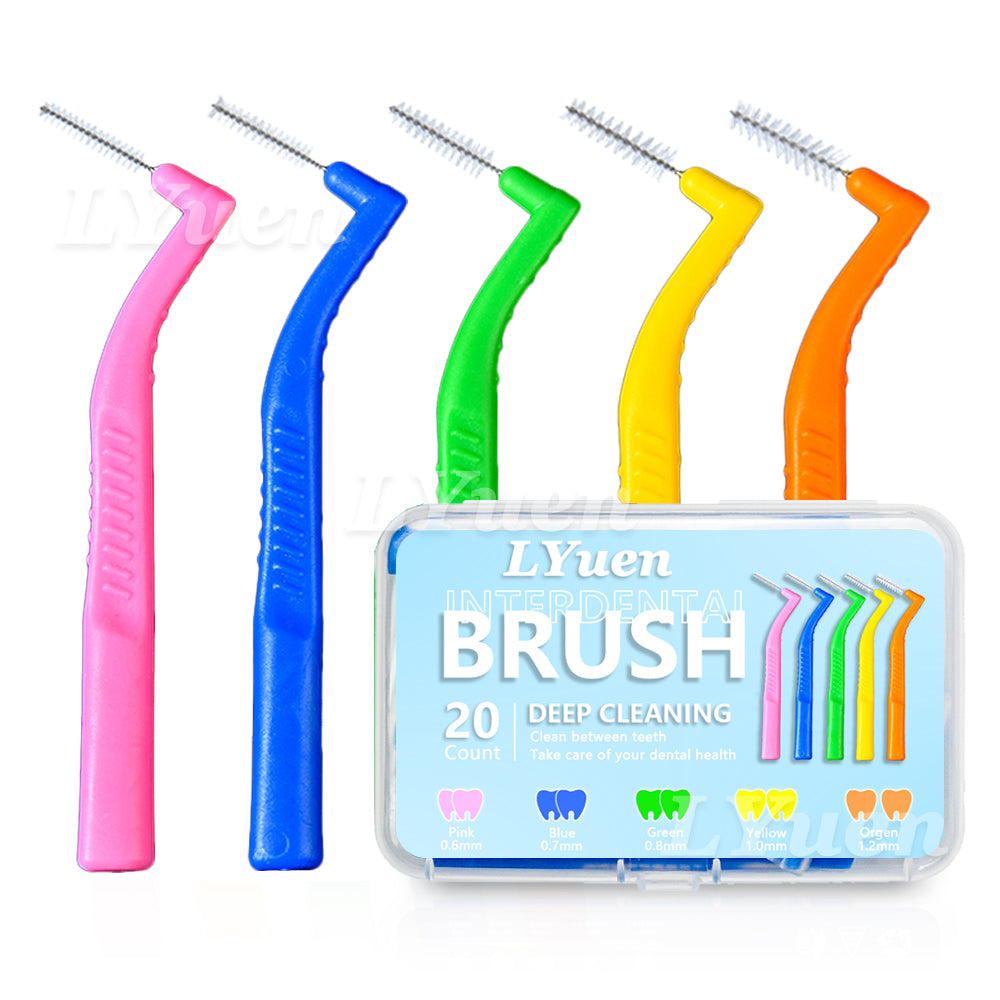 LYuen 20Pcs L-Shaped Short Interdental Brush – Ultrathin Mini Brush for Orthodontic Braces Cleaning & Between Teeth