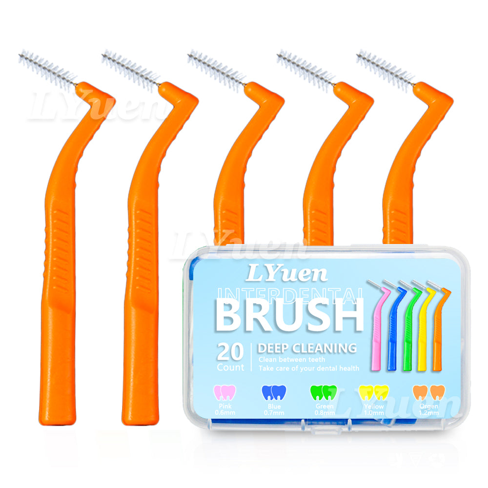 LYuen 20Pcs L-Shaped Short Interdental Brush – Ultrathin Mini Brush for Orthodontic Braces Cleaning & Between Teeth