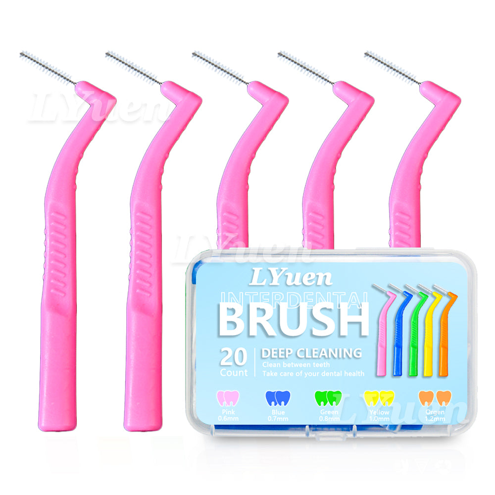 LYuen 20Pcs L-Shaped Short Interdental Brush – Ultrathin Mini Brush for Orthodontic Braces Cleaning & Between Teeth