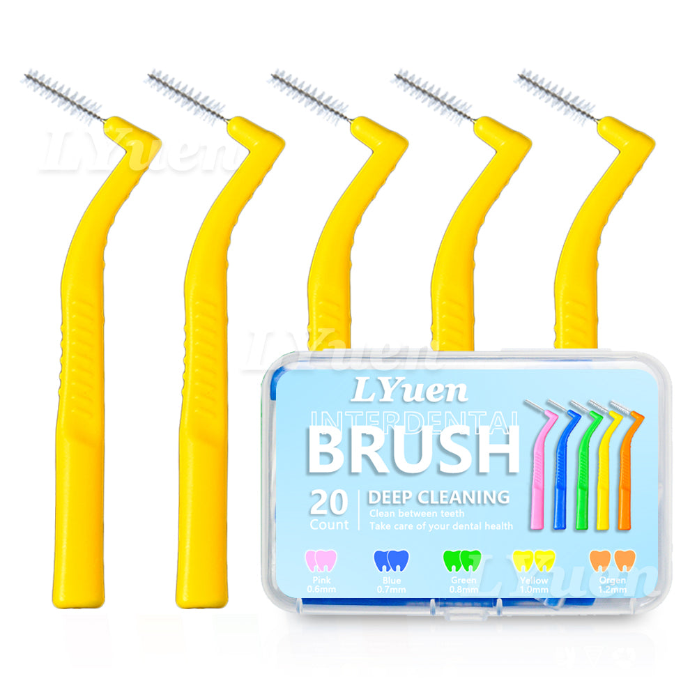 LYuen 20Pcs L-Shaped Short Interdental Brush – Ultrathin Mini Brush for Orthodontic Braces Cleaning & Between Teeth