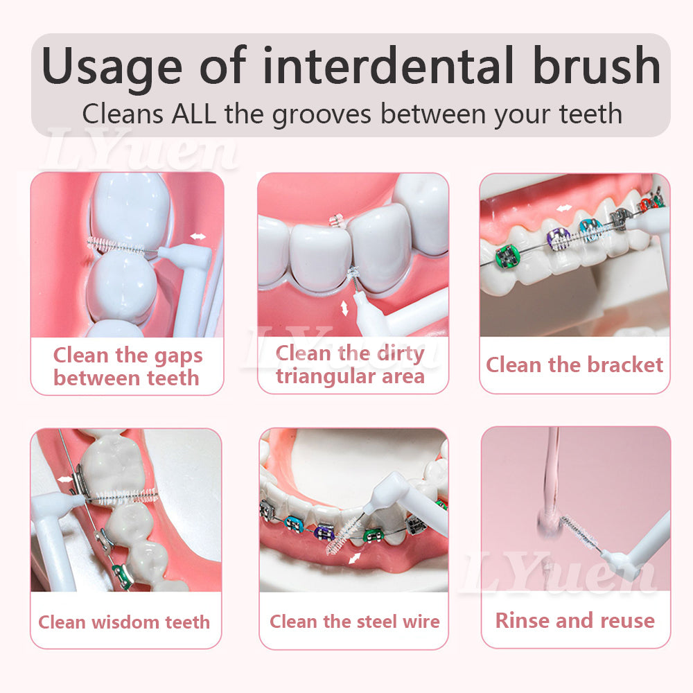 LYuen 20Pcs L-Shape Interdental Brush – Orthodontic Toothpick for Teeth Whitening, Easy Reach Back Molars