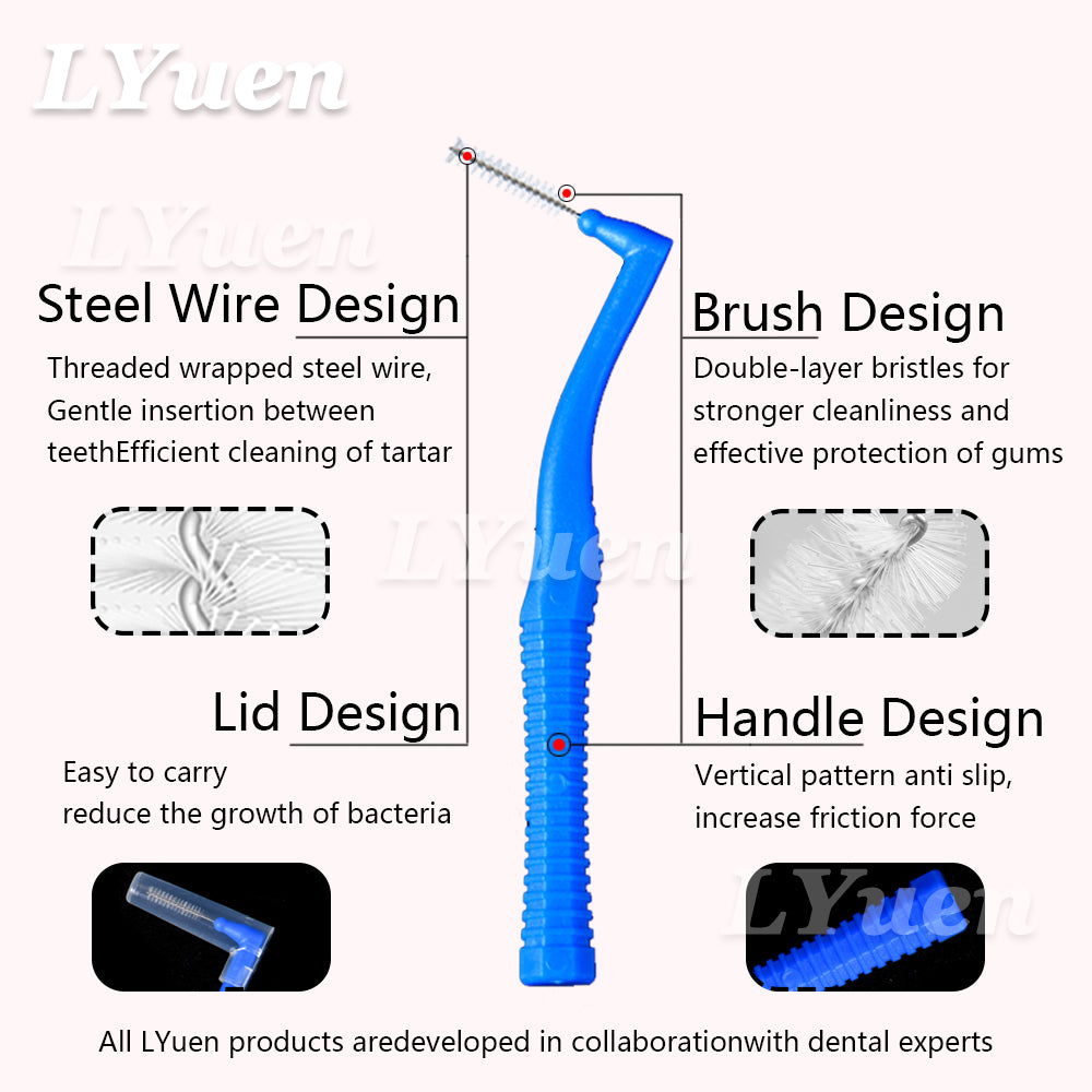 LYuen 20Pcs L-Shape Interdental Brush – Orthodontic Toothpick for Teeth Whitening, Easy Reach Back Molars
