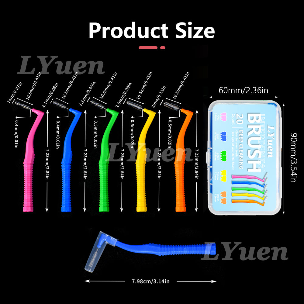 LYuen 20Pcs L-Shape Interdental Brush – Orthodontic Toothpick for Teeth Whitening, Easy Reach Back Molars