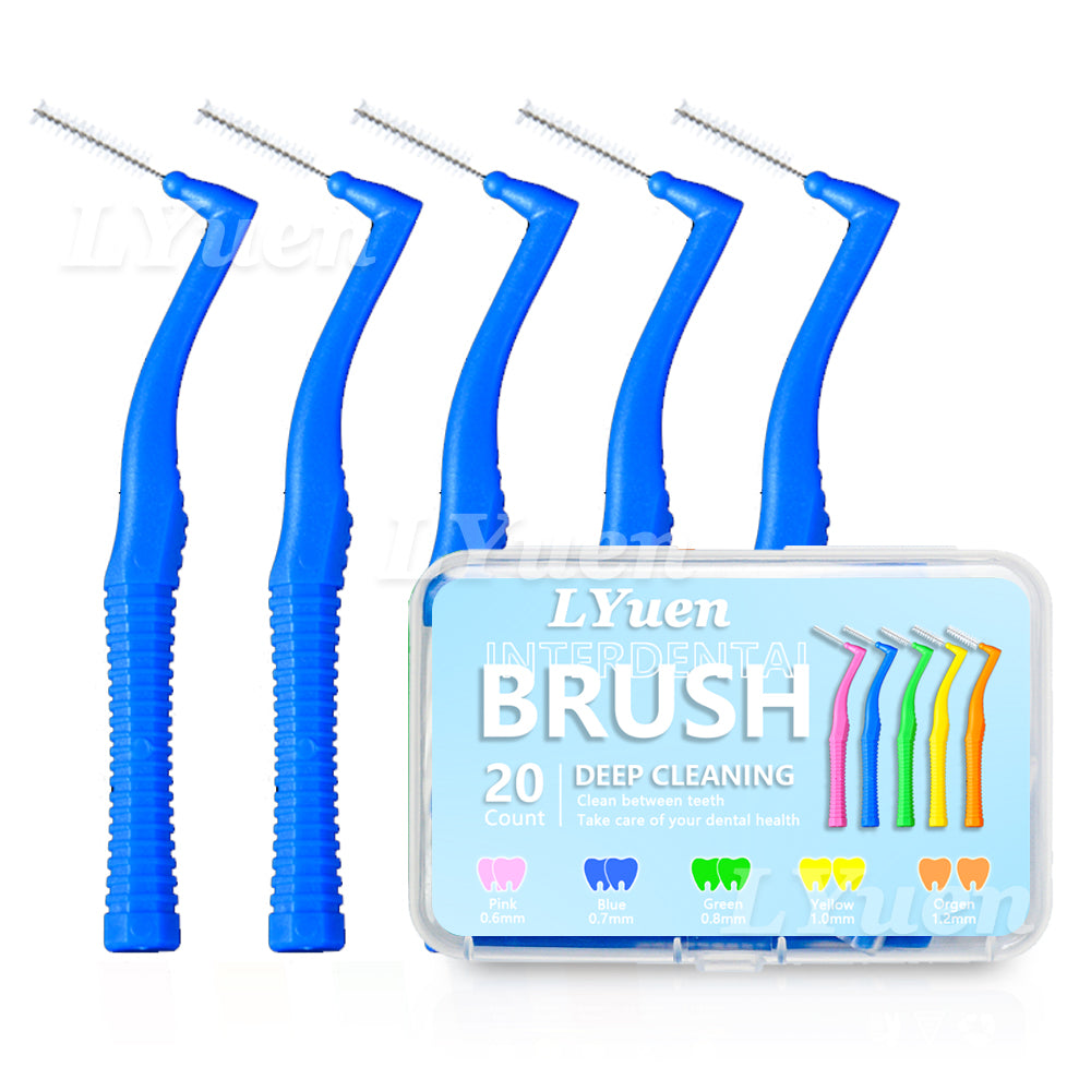 LYuen 20Pcs L-Shape Interdental Brush – Orthodontic Toothpick for Teeth Whitening, Easy Reach Back Molars