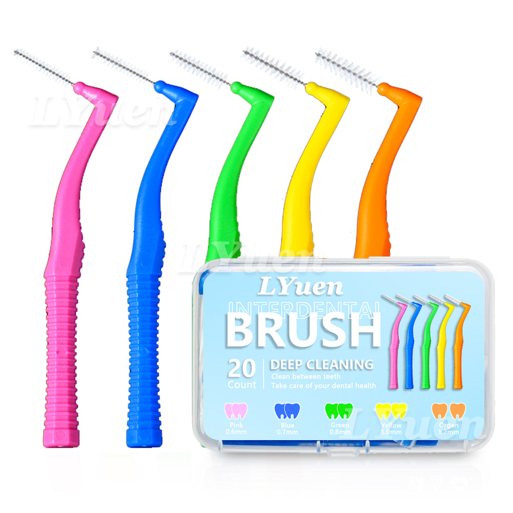 LYuen 20Pcs L-Shape Interdental Brush – Orthodontic Toothpick for Teeth Whitening, Easy Reach Back Molars