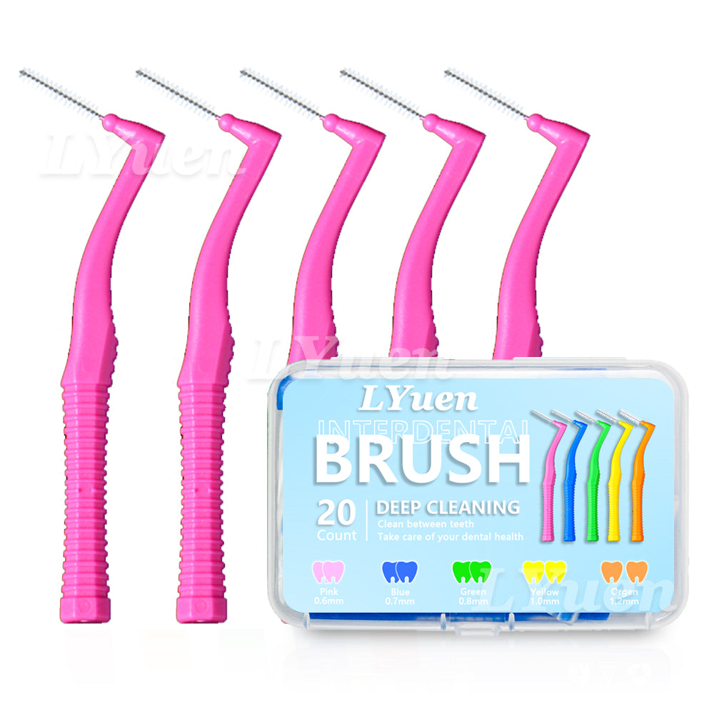 LYuen 20Pcs L-Shape Interdental Brush – Orthodontic Toothpick for Teeth Whitening, Easy Reach Back Molars