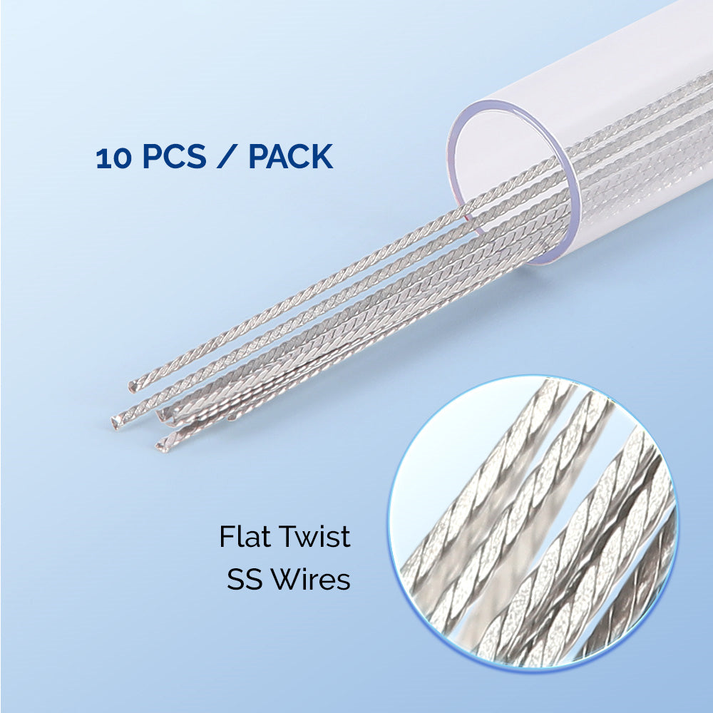 LYuen 10Pcs Orthodontic Lingual Retainer Wires – Flat Straight Twist Stainless Steel 15cm Length, Fixed Retention Wire for Dental Orthodontics (1mm Width)