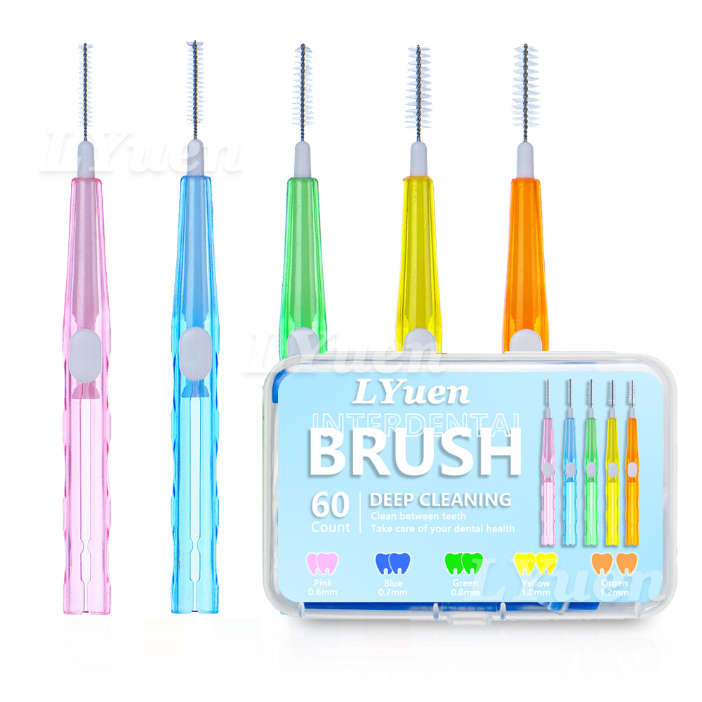 LYuen 60pcs Interdental Brushes Set – Push-Pull Orthodontic Toothbrush for Braces Cleaning, Soft Bristles Travel Portable