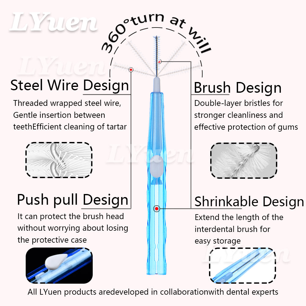 LYuen 60pcs Interdental Brushes Set – Push-Pull Orthodontic Toothbrush for Braces Cleaning, Soft Bristles Travel Portable