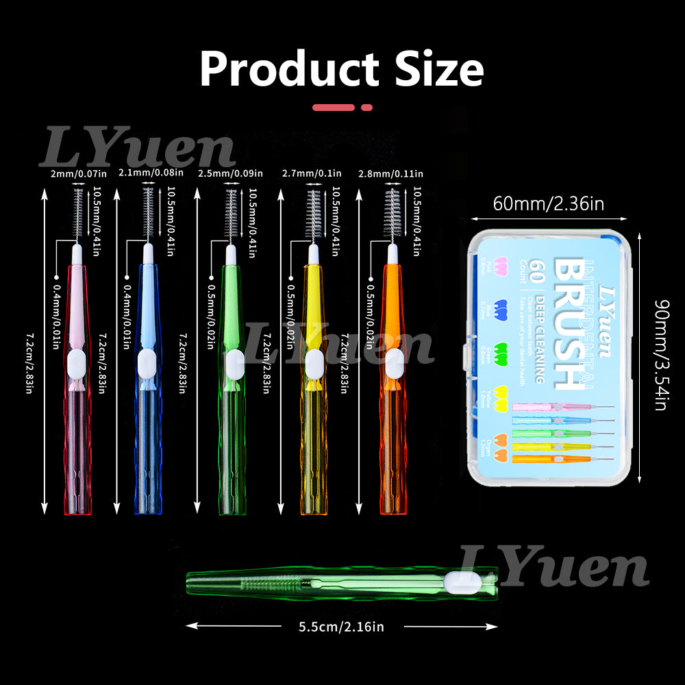 LYuen 60pcs Interdental Brushes Set – Push-Pull Orthodontic Toothbrush for Braces Cleaning, Soft Bristles Travel Portable