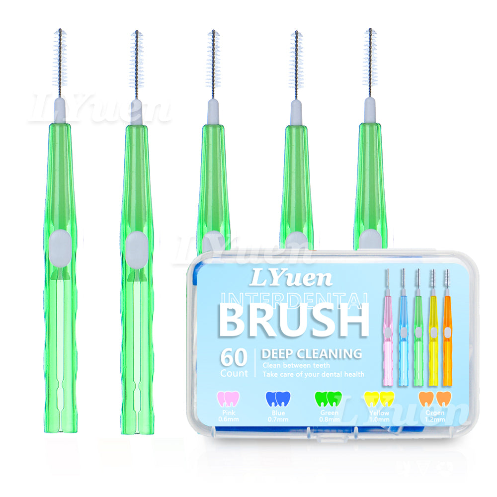 LYuen 60pcs Interdental Brushes Set – Push-Pull Orthodontic Toothbrush for Braces Cleaning, Soft Bristles Travel Portable