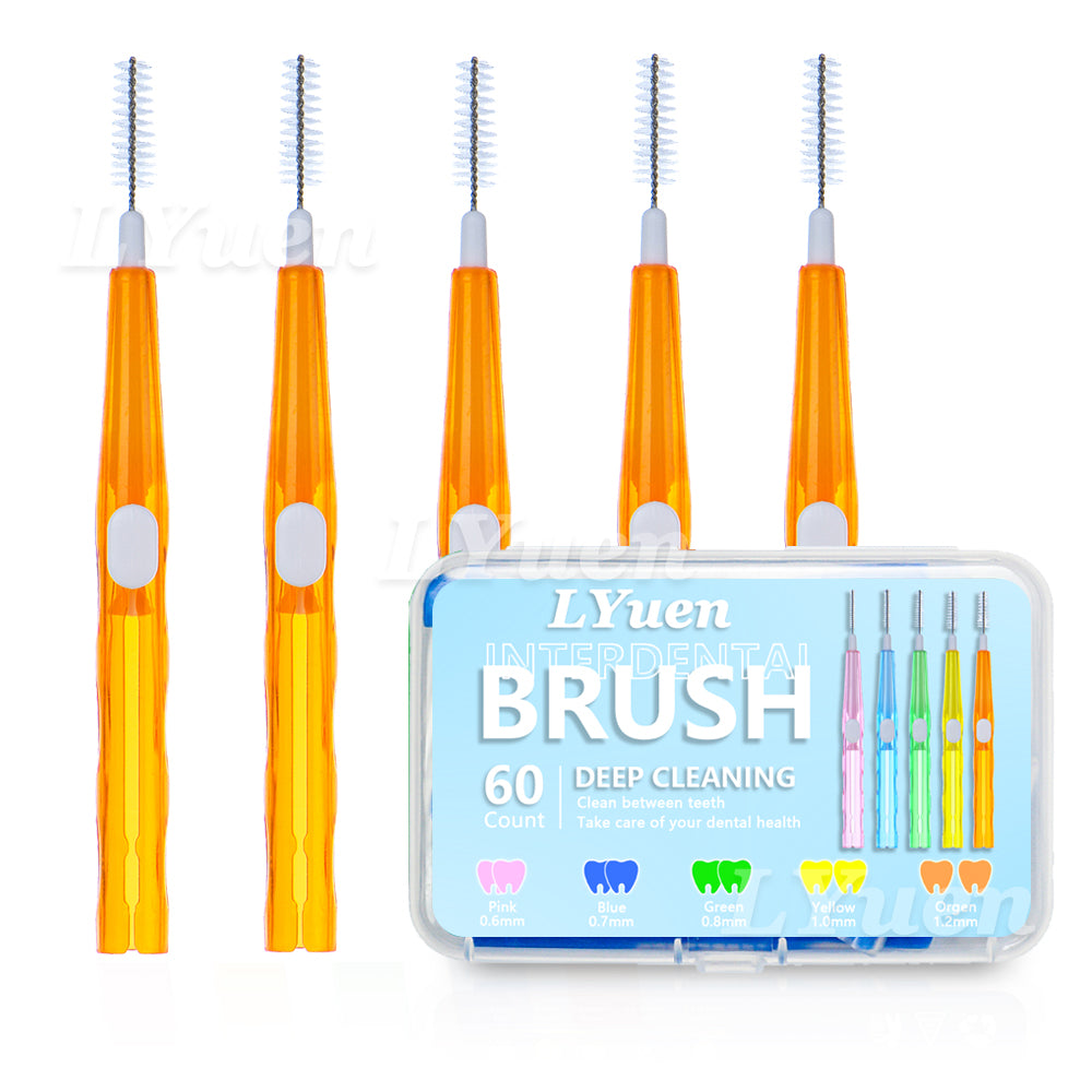 LYuen 60pcs Interdental Brushes Set – Push-Pull Orthodontic Toothbrush for Braces Cleaning, Soft Bristles Travel Portable