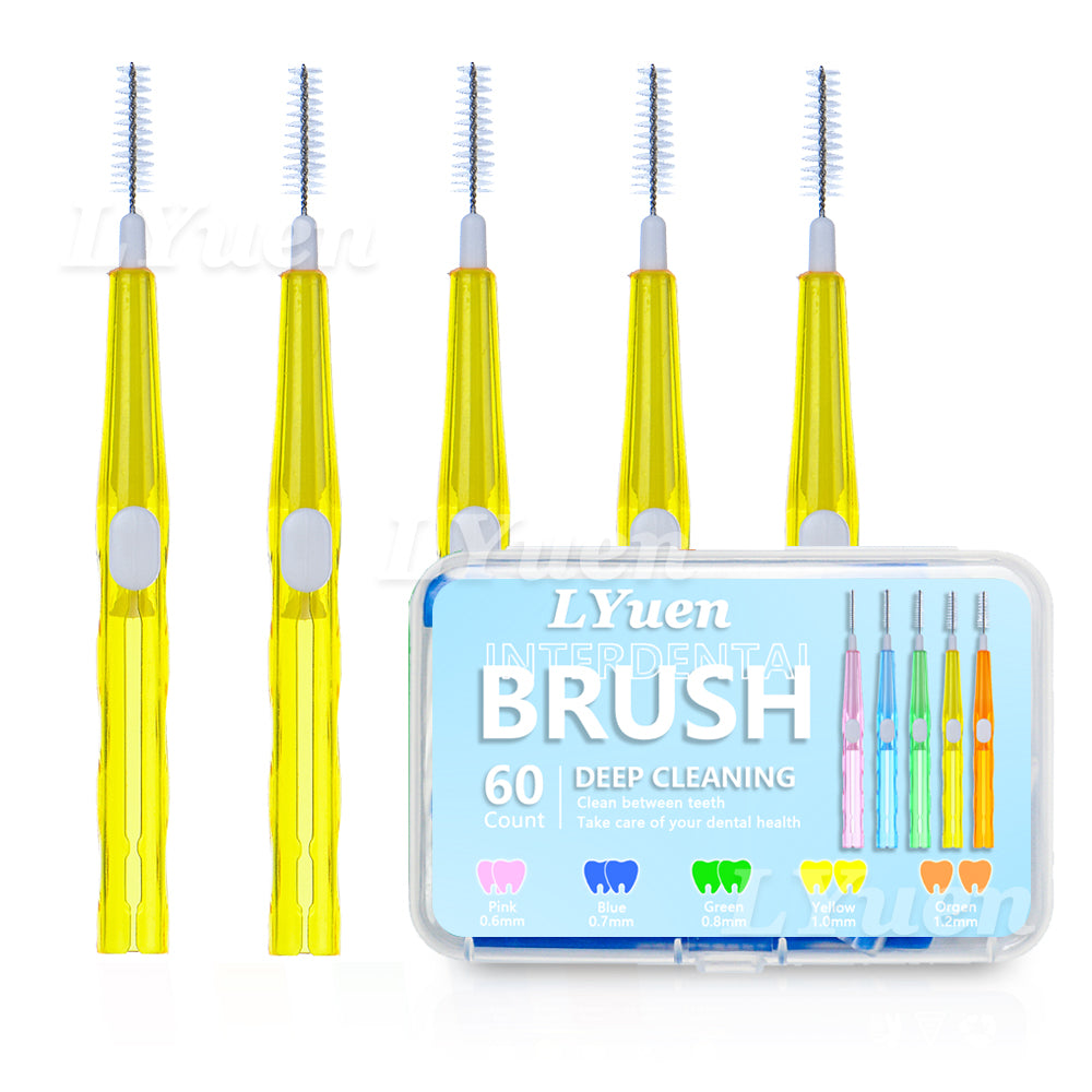LYuen 60pcs Interdental Brushes Set – Push-Pull Orthodontic Toothbrush for Braces Cleaning, Soft Bristles Travel Portable