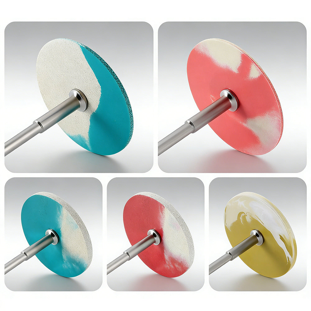 LYuen Rubber Diamond Polisher Wheel– Blue Coarse/Red Medium/Yellow Fine for Porcelain & Zirconia, High Concentration, No Glazing Needed, HP 2.35mm Lab Tool