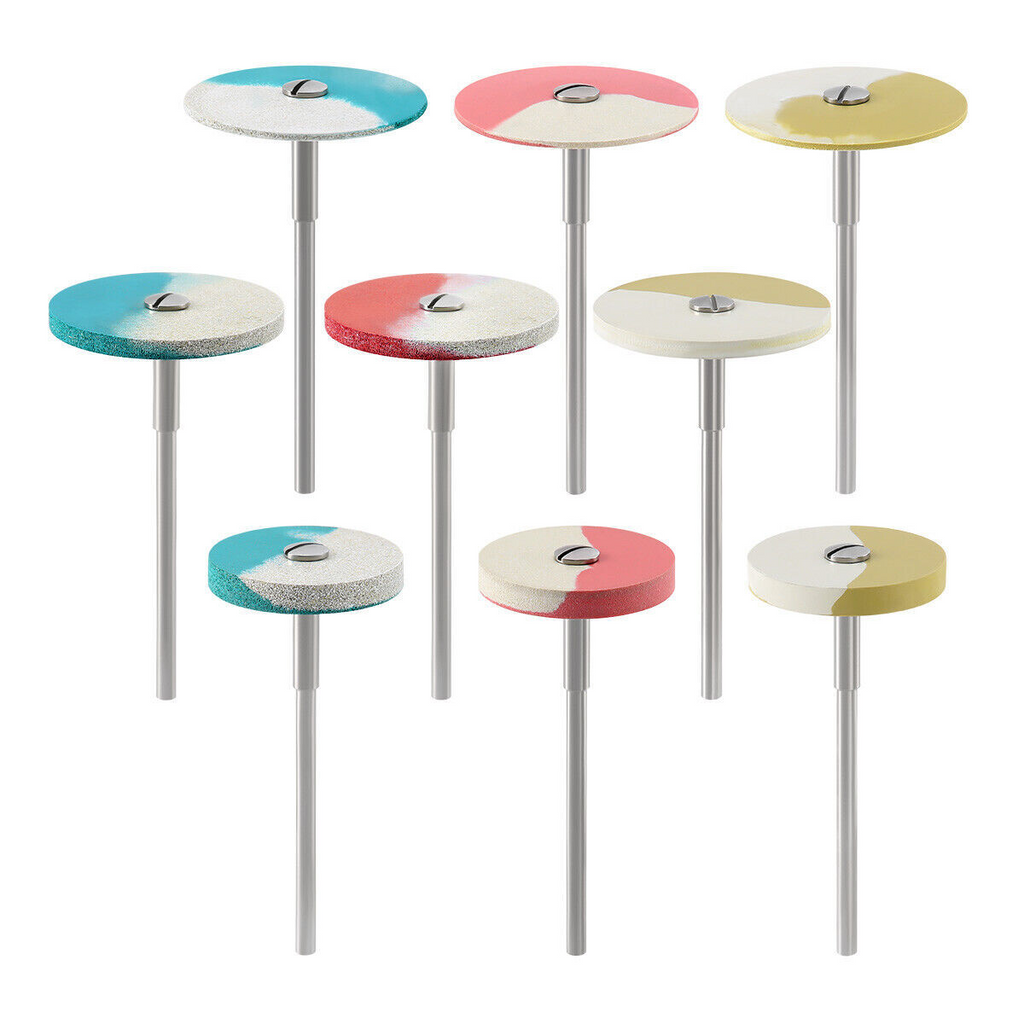 LYuen Rubber Diamond Polisher Wheel– Blue Coarse/Red Medium/Yellow Fine for Porcelain & Zirconia, High Concentration, No Glazing Needed, HP 2.35mm Lab Tool