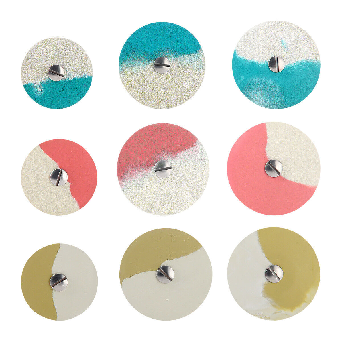 LYuen Rubber Diamond Polisher Wheel– Blue Coarse/Red Medium/Yellow Fine for Porcelain & Zirconia, High Concentration, No Glazing Needed, HP 2.35mm Lab Tool