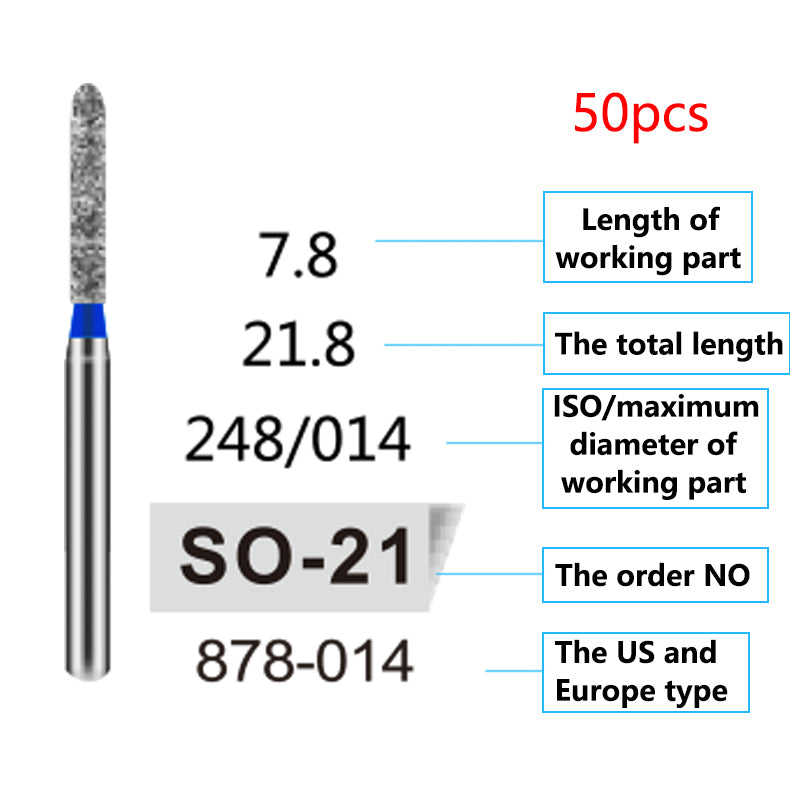 LYuen 50Pcs Dental Diamond Burs Set – FG 1.6mm High Speed Handpiece Burs, Polishing & Whitening Lab Material, Mixed Types Available (50 Burs Per Type)