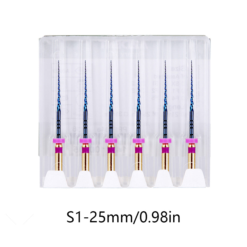 LYuen Dental Heat Activated Root Canal Files Kit SX-F3 6pcs/Box Heat Treated NiTi High Flexibility Dentist Endodontic Treatment Curved Canal Preparation Instruments