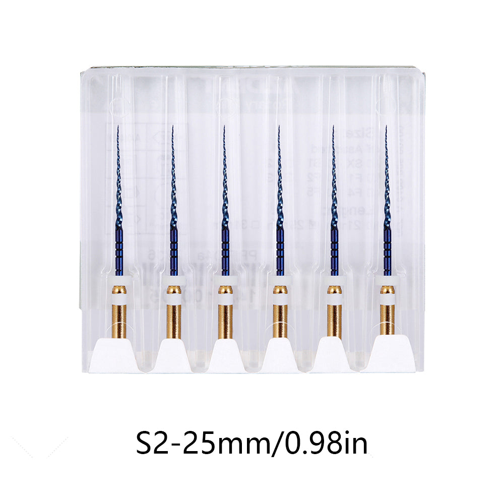 LYuen Dental Heat Activated Root Canal Files Kit SX-F3 6pcs/Box Heat Treated NiTi High Flexibility Dentist Endodontic Treatment Curved Canal Preparation Instruments