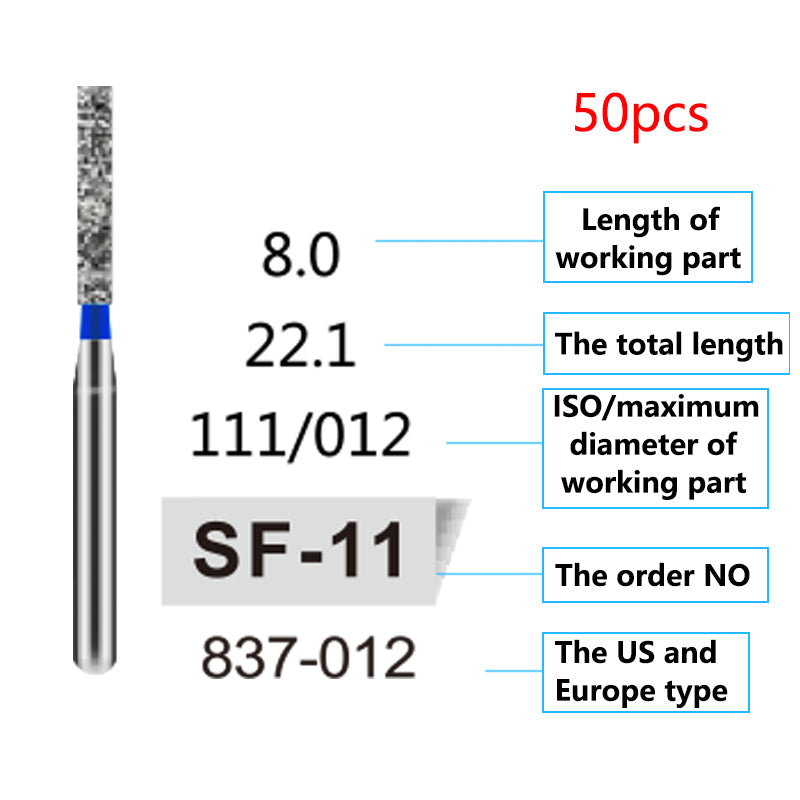 LYuen 50Pcs Dental Diamond Burs Set – FG 1.6mm High Speed Handpiece Burs, Polishing & Whitening Lab Material, Mixed Types Available (50 Burs Per Type)